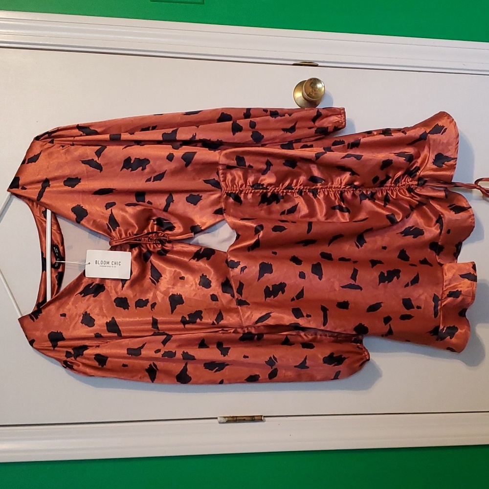 New Bloom Chic women's 1XL orange and black thin silky dress